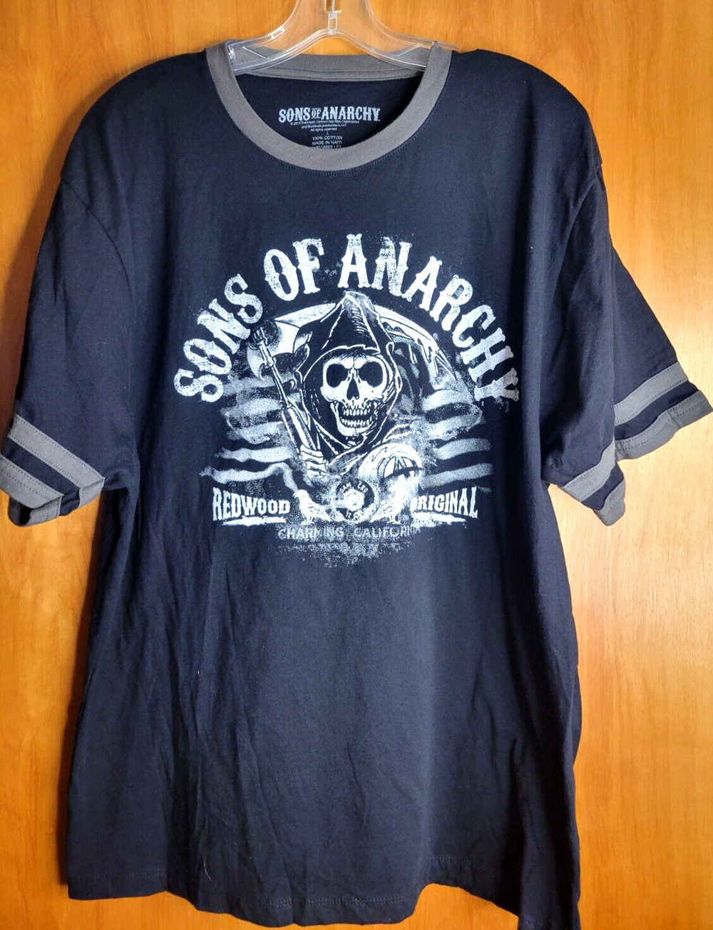 SONS OF ANARCHY Men's T-Shirt LG Black Reaper Scythe Skeleton Logo Graphic Tee
